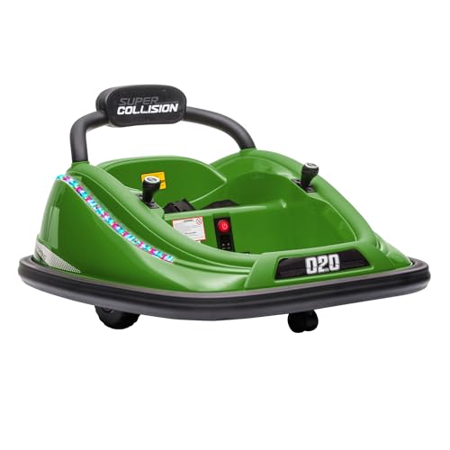 Aosom 12V Toddler Bumper Car with Remote Control, 360 Rotation Kids Electric Ride-On Toy, Twins Motor, Colorful LED Lights, 3 Songs, for Boys and Girls, Green