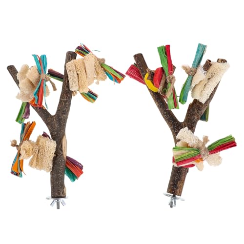 DOITOOL 2pcs Wood Parrot Perch Branch Bird Rest Stand Platform for Cage Natural Wooden Standing Perches for Chewing Parrot Tree Playstand Macaw