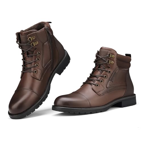 Rollda Mens Motorcycle Boots Combat Boots Casual Dress Boots for Men Lace Up Cap Toe Ankle Boots