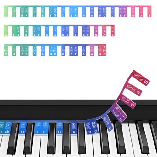 BROTOU Removable Piano Keyboard Stickers, 8861 Key Full Size Piano Keyboard Note Labels Reusable Piano Notes Guide for Beginner  with Box 88-Keys Rainbow