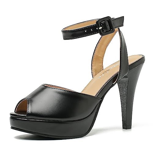 fereshte Womens Platform High Heel Sandals, Ankle Strap, Peep Toe, Slingback Dress Shoes
