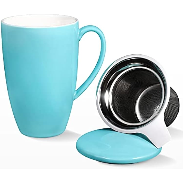 Tea Cup with Lid, 500ml 16oz Ceramic Tea Mug with Infuser, Tea Cup with Stainless Steel Filter, Tea Cup with Infuser, Tea Mugs with Infuser and Lid, Tea Gifts for Tea Lovers, Tea Infuser Mug green