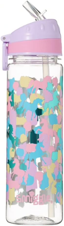 Smiggle Drink Bottle 650ml Flip Spout 'Illusion' Pink/Lilac Unicorns