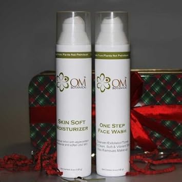 Organic Skin Care Daily Essentials Kit - One Step Face Cleanser, Organic Moisturizer w SPF and Magnesium Infused Body Lotion in a Gift Box