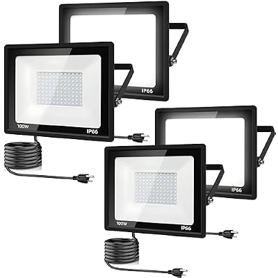 4Pack LED Flood Light Outdoor,100W LED Work Light 11000lm with 6FT US Plug,IP66 Waterproof Exterior Security Lights,6000K Daylight White Outside Floodlights Slim Design for Playground Yard