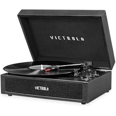 Victrola Parker 3-Speed Bluetooth Suitcase Turntable with Built-In Stereo Speakers, Aux-In, RCA & Headphone Jack, Wireless Music Streaming Black