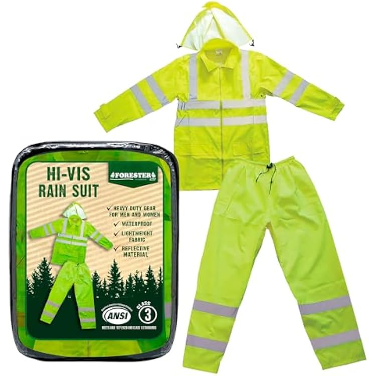 FORESTER Class 3 Hi-Vis Rain Suit - Waterproof Rain Jacket & Pants | Heavy Duty Rain Gear for Men and Women | Lightweight, Reflective Material | Small