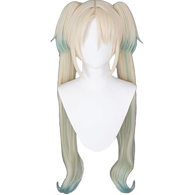 Light blonde gradient light green wig center parted bangs short hair  double ponytail long hair piece cos anime show wig 28cm  70cm Osawa Rurino