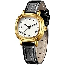findtime Women's Watches Retro Square Vintage Dainty Elegant Dress Analog Quartz Watch for Small Wrists with Roman Numerals Leather Strap Reloj para Mujer