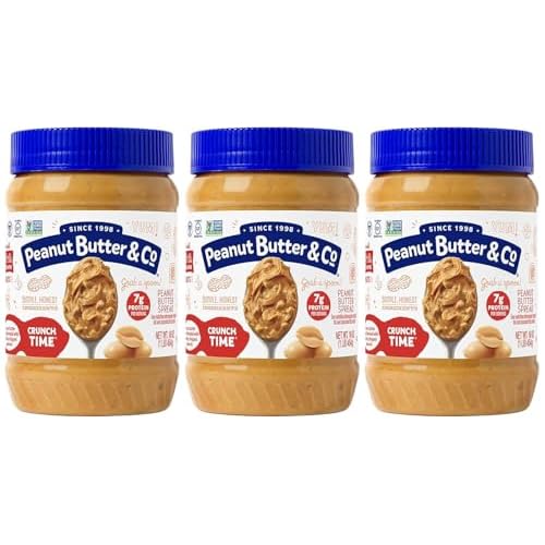 Peanut Butter & Co. Crunchy Peanut Butter, Natural Crunchy Peanut Butter Spread, High Protein Peanut Butter, Non-GMO, Gluten Free, Vegan, 16 oz Jars Pack of 3
