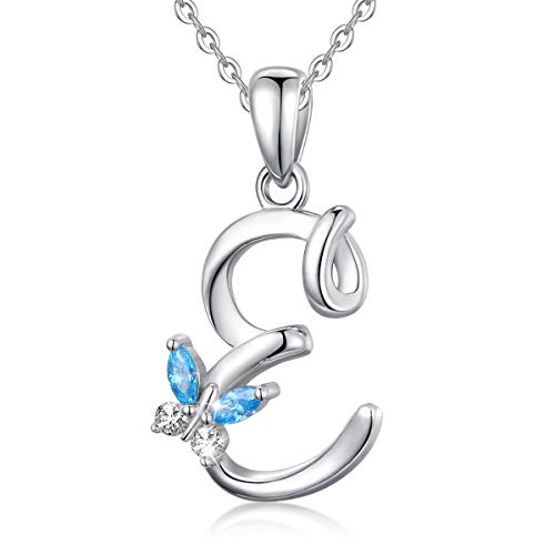 EUDORA Sterling Silver Butterfly Initial Necklaces for Women, Elegant Letter Neckles Personalized Gift for Mother, Sister, Daughter, 18 inch Chai