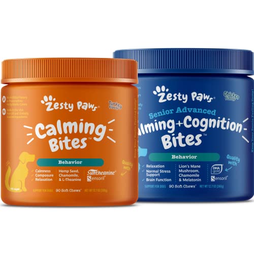 Zesty Paws Calming Soft Chews for Dogs - Melatonin, Ashwagandha  Senior Advanced Calming & Cognition Soft Chews for Dogs