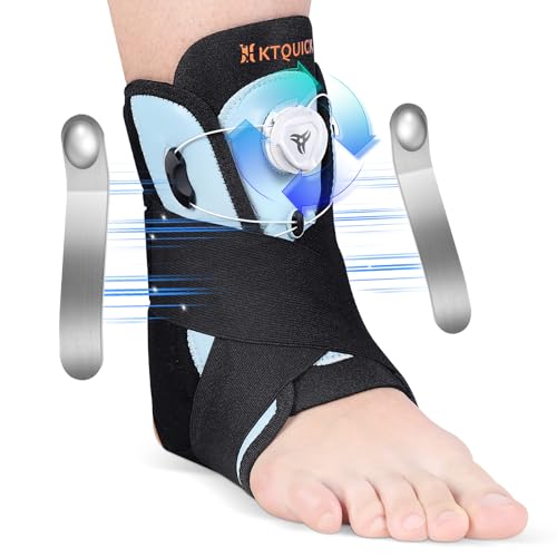 Ankle Brace for Sprained Ankle, Adjustable Knob Support with Removable Metal Splints, KTQUICK Breathable Ankle Stabilizer for Unsex, Pain Relief for Swelling, Injury Recovery,Sports,SShoes 5-8.5