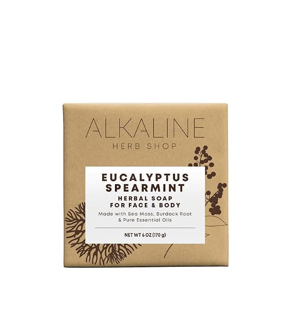 Alkaline Herb Shop Handmade Sea Moss Soap Bar 6 oz - Eucalyptus & Spearmint with Wildcrafted Irish Sea Moss & Burdock Root - Olive & Coconut Oil, Vegan, No Detergents