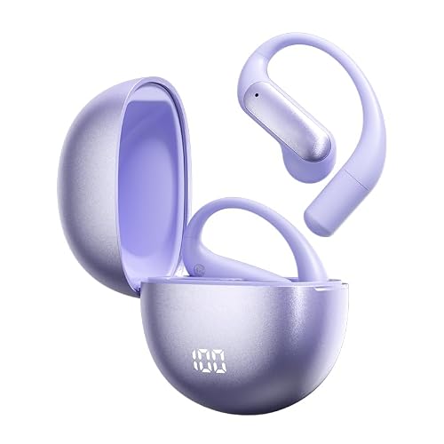Open Ear Earbuds Bluetooth AI Ear Buds 60Hrs Playtime Wireless Over Headphones with Earhooks IPX7 Waterproof Touch Control Air Conduction Sport Headsets Earphones for Workout Running Purple