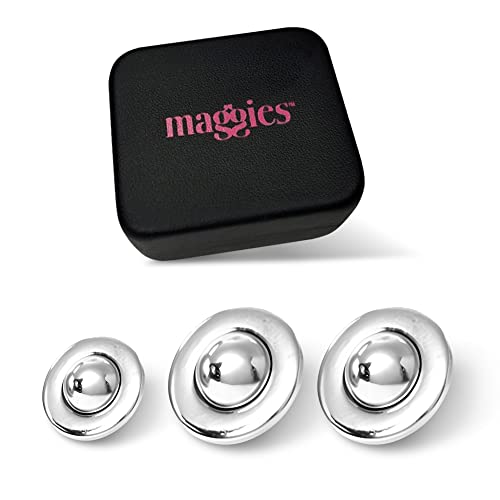 Maggie Snaps Triple Pack, Magnetic Snap Buttons, Patented Magnetic Balls for Fastening Fabrics, Alternative to Safety Pin, Includes 2 Mid-Size and 1 Mini Round Magnets - My Maggies