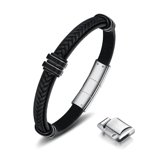 Leather Bracelet for Men with Adjustable Stainless Steel Magnetic Clasp Multi-Layer Braided Mens Leather Bracelet