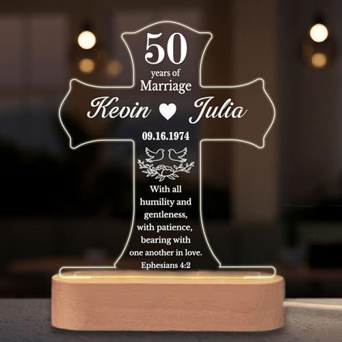 Personalized Acrylic Anniversary Lamp, LED Light, Gift for 50th40th60th25thAny Year Wedding Anniversary
