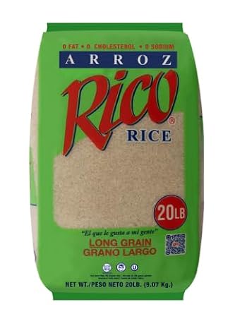 Arroz Rico Long Grain White Rice, 20 lbs, Heavy Duty Plastic Bag