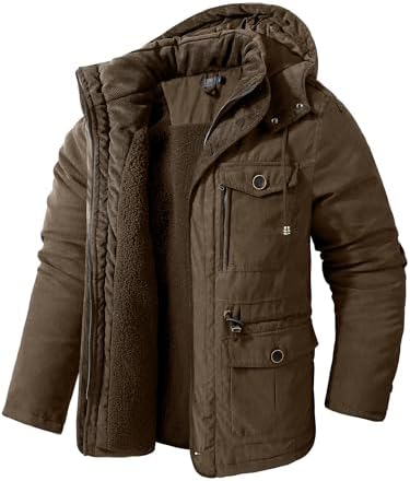 Mr.Stream Men's Winter Hooded Jacket Windproof Sherpa Lined Fleece Windbreaker Coat Outerwear Warm Parka