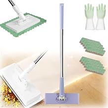 Convenient Cloth Changing Mini Mop with Hands-Free Cloth Release, 360 Rotating Head, Includes 10 Cleaning Cloths, for Cabinets, Floors (Purple)