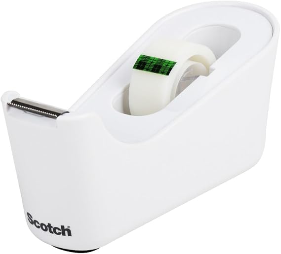 Scotch Tape Dispenser, White, Great for School or Office and Includes 1 Roll of Scotch Magic Tape 3/4 in x 350 in, ABS Material