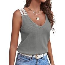 Womens Summer V Neck Tank Tops Casual Solid Color Basic Top Waffle Knit Sleeveless Shirts Tops for Women