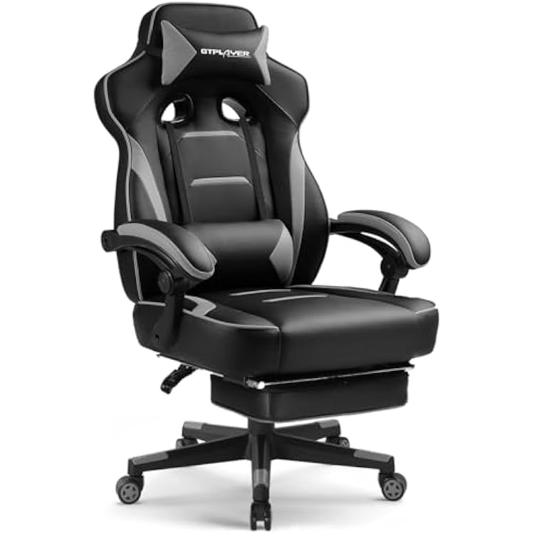 GTPLAYER Gaming Chair for Adults, Big and Tall 350LBS Heavy Duty Office Chair, Ergonomic High Back Lumbar Support and Recliner for Back Pain Relief, Sky Gray