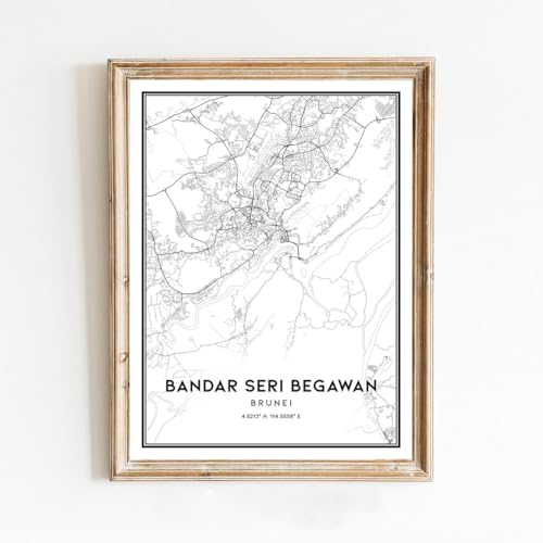 Modern Black & White Poster of Bandar Seri Begawan B508 | 11x17 12x18 16x24 24x36 Unframed Print Wall Art | Minimalism City Traveler Gift | Minimalist Home Office Decor