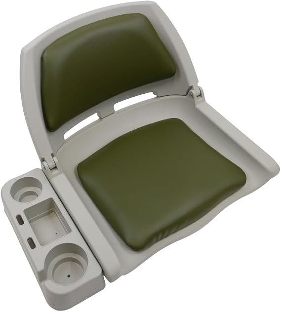 Lightweight Folding Boat Seat - Olive Green Style with Cup Holder