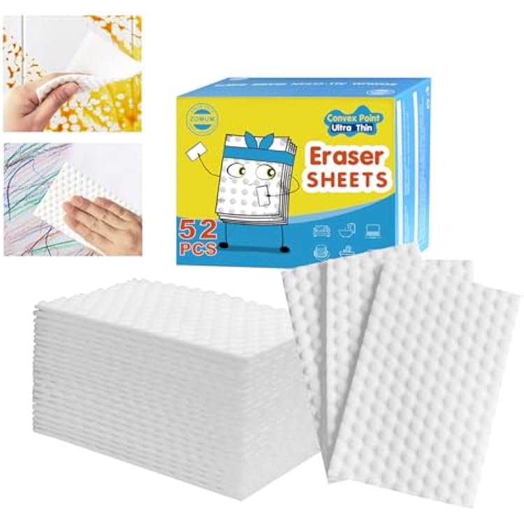 52 PCS Magic Sponge Eraser Sheets,Upgrade Convex Point Melamine Sheets,Disposable Portable Magic Cleaning Eraser Thin Wipes for Kitchenware Bathroom Shoe Sink Car Interiors Hard-to-Reach Places