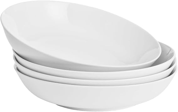 WishDeco White Pasta Bowls Set of 4, Porcelain Salad Bowls 1100ml / 37oz