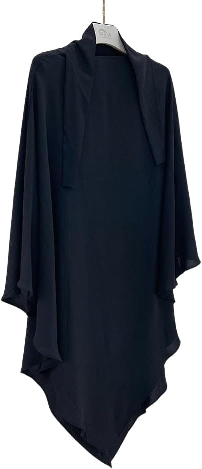 Women Muslim Long Khimar Ramadan Eid Prayer Garment Hijab Dubai Middle East Hijab Solid Color Hijab Islamic Arab Burqa (Black)