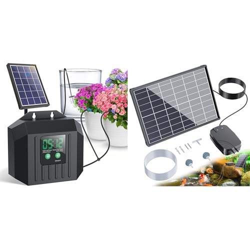Biling 4W Solar Irrigation System & 8W Solar Pond Aerator for Garden Outdoor Small Pond Fish Tank