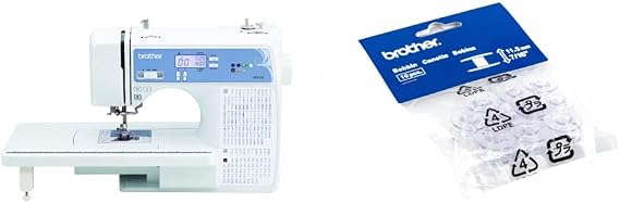 Brother XR9550 Computerized Sewing and Quilting Machine, LCD Display, and Embroidery Bobbins 10-Pack, Clear