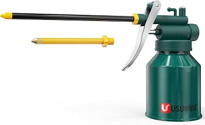 Oil Can Pump Oiler Can-8oz. Green Metal Can Bottle with Flexible and Straight Spout