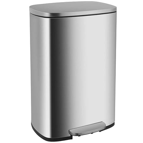 PayLessHere 13.2 Gallon(50L) Trash Can, Fingerprint Proof Stainless Steel Kitchen Garbage Can with Removable Inner Bucket and Hinged Lids, Pedal Rubbish Bin for Home Office