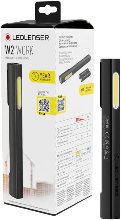 Ledlenser W2 Work, Portable LED Work Light, 160 Lumen Torch, Battery Operated, Rechargeable, Black