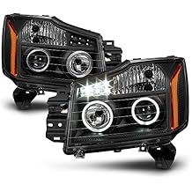 ACANII - For Black LED Halo Projector Headlamps 2004-2015 Nissan Titan 04-07 Armada Headlights Driver + Passenger Side