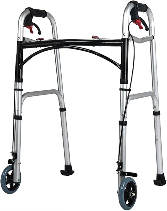 Seniors Disabled Adults Standard Walker All Terrain Lightweight Adjustable Crutch & Folding Step Assist Aid with Handbrake Load 400lbs (Colour: Walker No Wheels) (Walker with 2 Wheels) Decoration