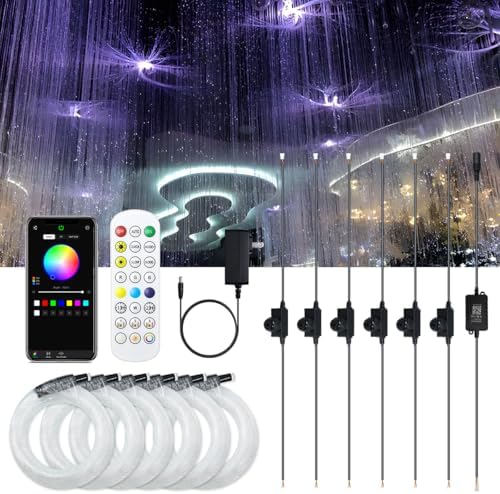 AKEPO 6-in-1 Fiber Optic Hanging Decoration Light, Music SyncRemote Control RGB Colorful Dynamic Effect1200pcs0.03in0.75mm8.2ft2.5m PMMA END Glow Fiber Strands for Home Ceiling Hanging Light