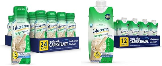 Glucerna Hunger Smart Shake, Diabetic Drink, Blood Sugar Management, 15g Protein, 180 Calories & Hunger Smart Meal Size Shake, Diabetic Meal Replacement, Blood Sugar Management