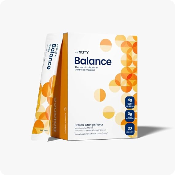 Unicity Balance Fiber Supplement | Supports y Glucose Response & Fullness | Pre-Meal Soluble Fiber Drink Mix | Natural Orange | 30 Stick Packs