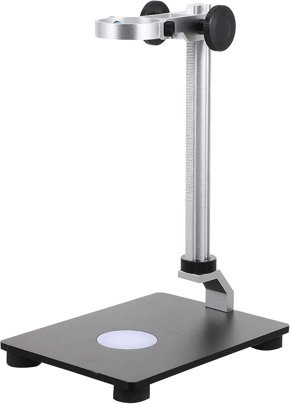 Healeved Adjustable Microscope Stand with LED Light Source, Steel Industrial Camera Support Base, Impact Resistant Desktop Lifting Stand for Laboratory and Workshop Use