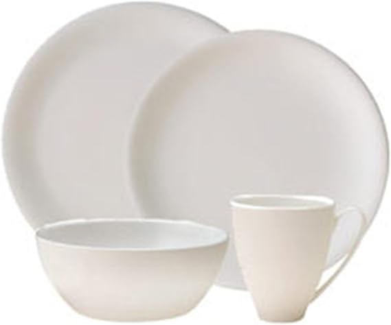Denby China By Denby 4 Piece Dinner Set - White Porcelain Tableware - Dinner Plate, Lunch Plate, Cereal Bowl & Mug - Dishwasher Safe, Durable Dining Set For Everyday Use - Microwave, Oven Safe