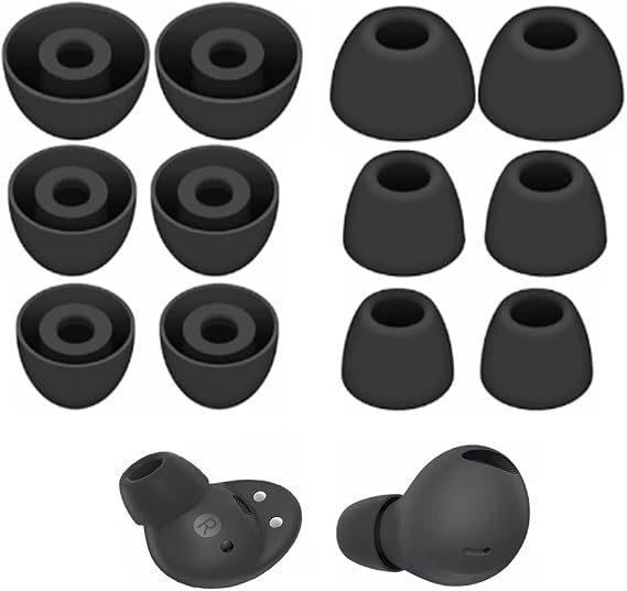 Ear Tips for Galaxy Buds 2 Pro In Ear tips buds Cover Eartips, Fit in The Charging Case Compatible with Samsung Galaxy Buds pro 2 Earbuds Silicone Ear Cover Earplugs S/M/L 6 Pairs (Black)