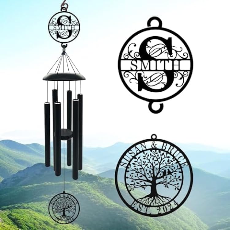 Large 44 Inch Wind Chime Anniversary or Wedding Gifts with Personalized Metal Signs, Custom Wind Chime Wedding Gift for Couple Parents