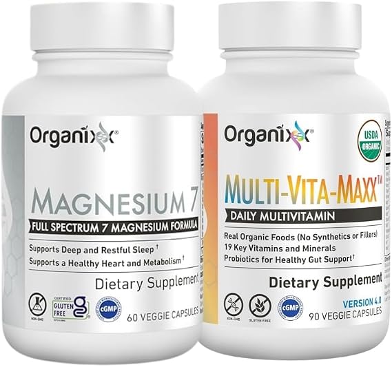 Organixx Magnesium 7 (60 Caps) & Multi-Vita-Maxx (90 Caps) Bundle, USDA Organic Multivitamin with 19 Vitamins & Minerals, Bioavailable Magnesium, Supports Energy, Vegan & Non-GMO