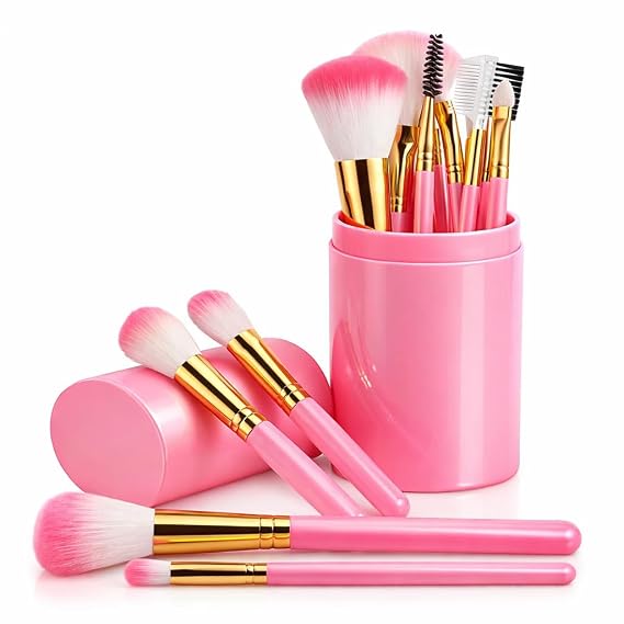 12 Pcs Professional Makeup Brush Set with Soft Synthetic Bristles - Foundation, Blush, Eyeshadow Brushes - Includes Portable Travel Case for Makeup Artists On the Go