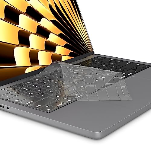Kuzy Premium MacBook Pro 14 inch Keyboard Cover Skin M4 16 inch 2025 2024 2023 M3 M2 M1 Pro Max - MacBook Air 13 inch Keyboard Cover 15 M4 M3 US Layout, Clear